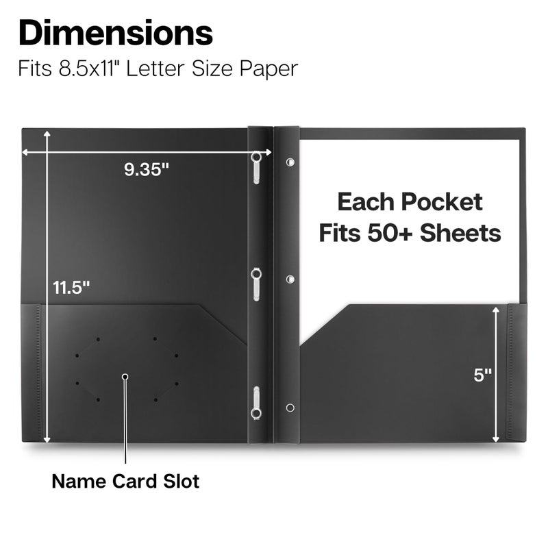 Dunwell Plastic Folders with 3 Prongs, (2 Pack, Black), 2-Pocket Folders with Fasteners, Durable Acid-Free Poly for Long Term Use, Includes Labels - Image 3